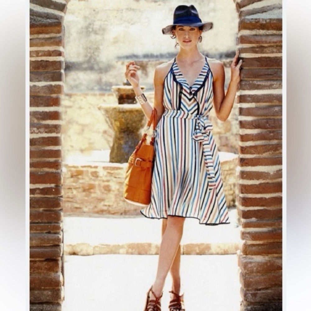 Anthropologie ‘Girls From Savoy’ Nautical Striped Silk Dress